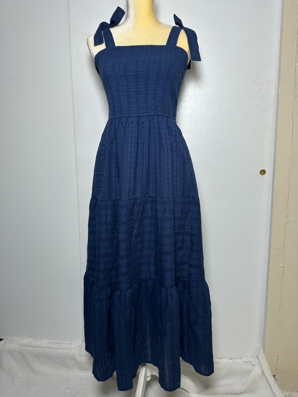 NWT Merokeety Navy Blue Smocked Maxi Dress Tie-Strap - Size S